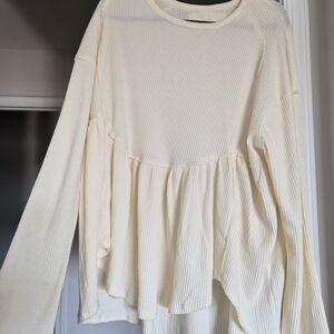 Free People Cream Waffle Peplum Long-Sleeve Top